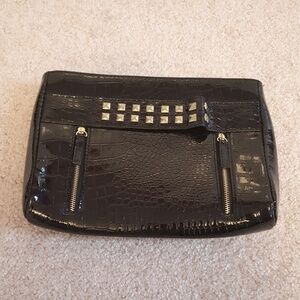 Black Clutch Purse with Gold Coloured Studs and Gold Coloured Zippers